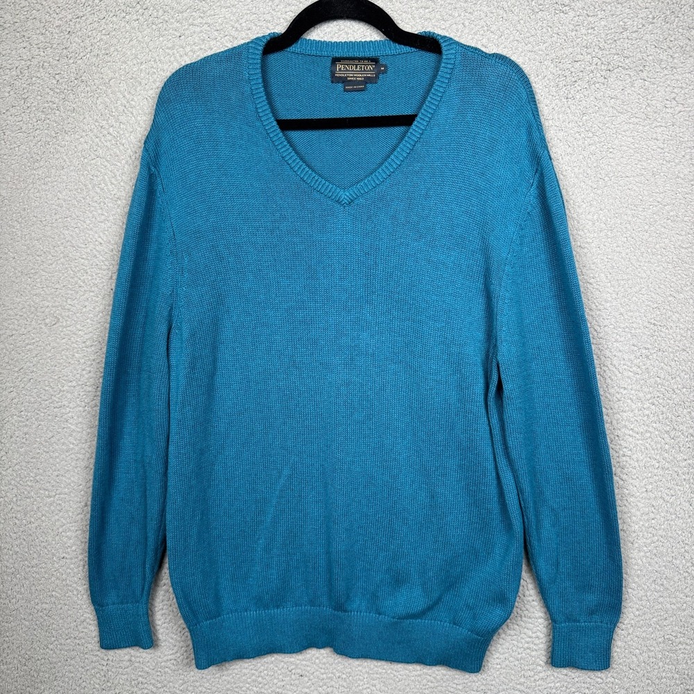 Pendleton Sweater Men M Blue Pullover Cashmere Blend V Neck Preppy Quiet‎ Luxury